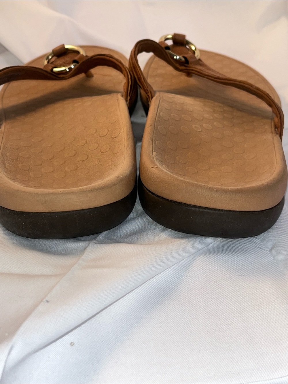 Vionic Brown Leather-Style Toe-Post Sandals with Gold Ring - Picture 8 of 8